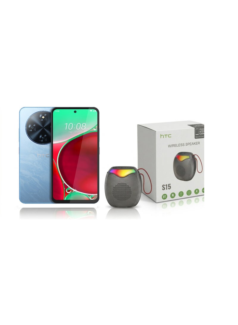 إتش تي سي Wildfire E5 Elite 4G Dual SIM Smartphone, 6+12GB RAM, 256GB Storage, Light Blue with Free HTC Wireless Speaker S15 - Middle East Version - Image 1