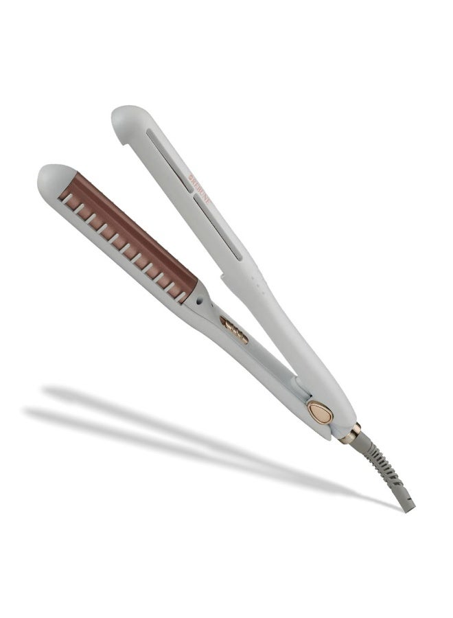 REBUNE Ceramic Hair Straightener with Built-in Comb Teeth – 55W white with gold - Image 1