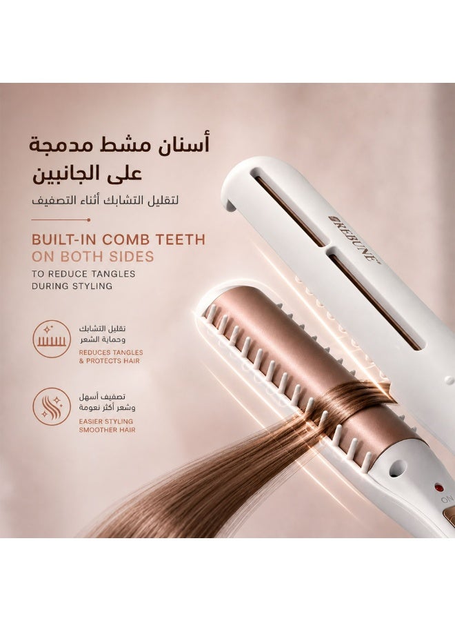 REBUNE Ceramic Hair Straightener with Built-in Comb Teeth – 55W white with gold - Image 5