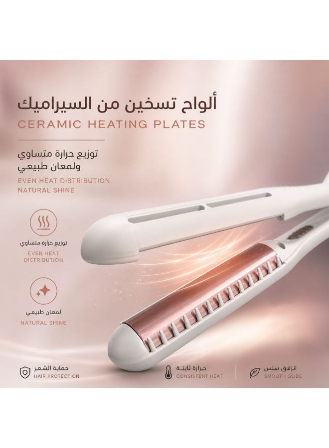 REBUNE Ceramic Hair Straightener with Built-in Comb Teeth – 55W white with gold - Image 2