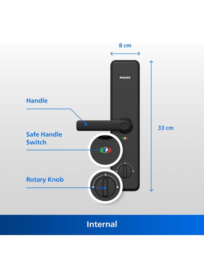 فيليبس Philips DDL7300-5HWS Smart Lock with Wi-Fi, EasyKey App Control, Fingerprint, RFID, PIN Code, Mechanical Key, Temporary PINs, Automatic Locking Function, black - Image 3
