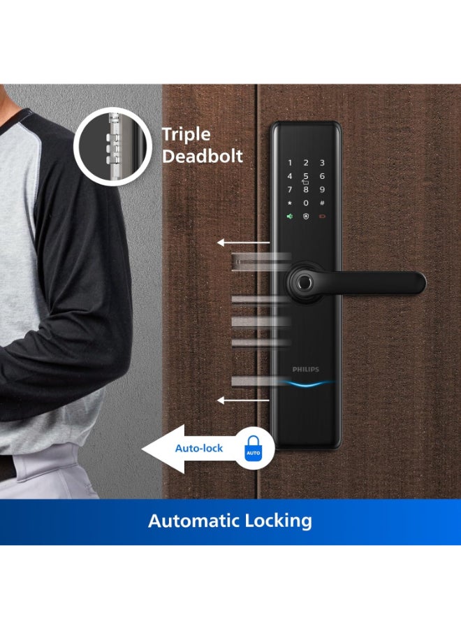 فيليبس Philips DDL7300-5HWS Smart Lock with Wi-Fi, EasyKey App Control, Fingerprint, RFID, PIN Code, Mechanical Key, Temporary PINs, Automatic Locking Function, black - Image 5