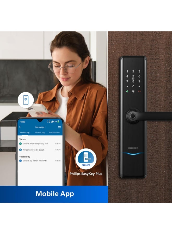 فيليبس Philips DDL7300-5HWS Smart Lock with Wi-Fi, EasyKey App Control, Fingerprint, RFID, PIN Code, Mechanical Key, Temporary PINs, Automatic Locking Function, black - Image 4