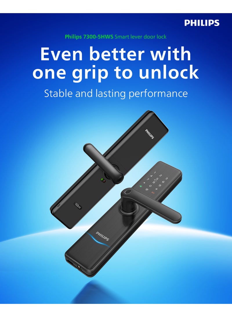 فيليبس قفل ذكي Philips DDL7300-5HWS مع واي فاي، تحكم عبر تطبيق EasyKey، بصمة، RFID، رمز PIN، مفتاح ميكانيكي، رموز PIN مؤقتة، وظيفة القفل التلقائي - Image 1