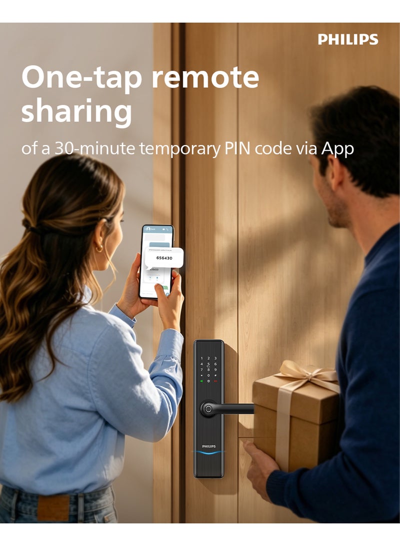 فيليبس قفل ذكي Philips DDL7300-5HWS مع واي فاي، تحكم عبر تطبيق EasyKey، بصمة، RFID، رمز PIN، مفتاح ميكانيكي، رموز PIN مؤقتة، وظيفة القفل التلقائي - Image 4