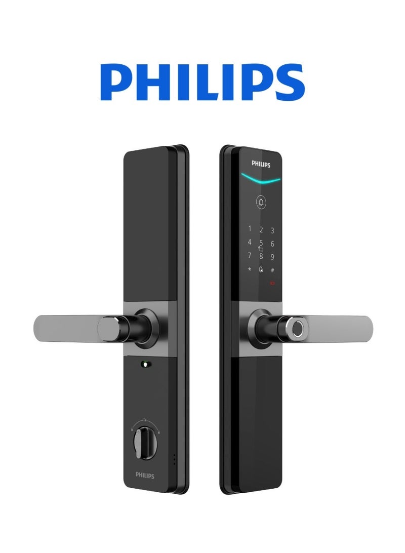 فيليبس DDL610-5HBS Smart Lock, Bluetooth Lock with Remote Unlock (Wi-Fi Gateway), Fingerprint, RFID, PIN Code, Mechanical Key, Remote App Unlock, IP65 Water & Dustproof, Automatic Locking black - Image 1