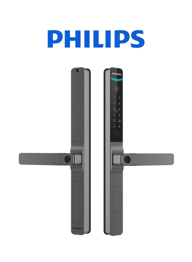 فيليبس Philips 611-18HBS Smart Lock with Wi-Fi, EasyKey App Control, Fingerprint, RFID, PIN Code, Mechanical Key, Remote Unlock, IP66 Rating Withstand extreme weather conditions grey - Image 1