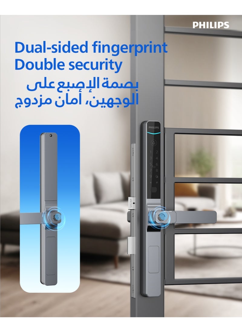 فيليبس Philips 611-18HBS Smart Lock with Wi-Fi, EasyKey App Control, Fingerprint, RFID, PIN Code, Mechanical Key, Remote Unlock, IP66 Rating Withstand extreme weather conditions grey - Image 3