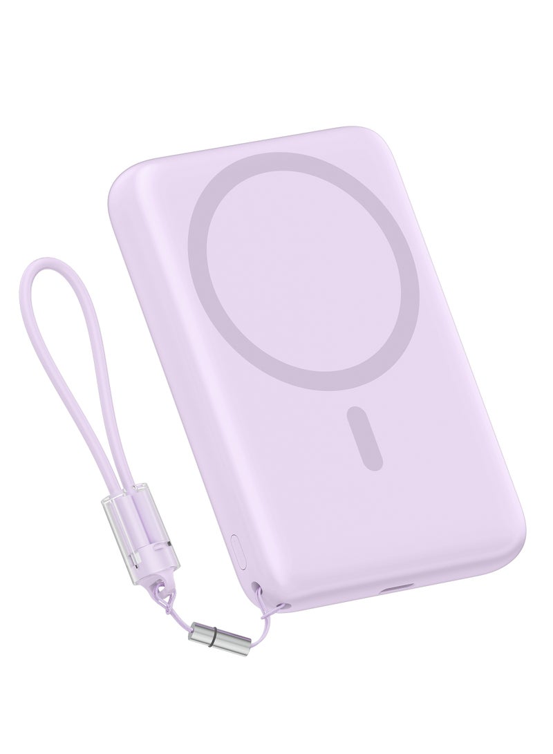 Magnetic Power Bank 10000mAh 22.5W Fast Charging - Purple - PBW10A-P – Wireless Portable Charger with USB-C PD Output, 15W Magnetic Wireless Charging & Compact Travel Design Purple