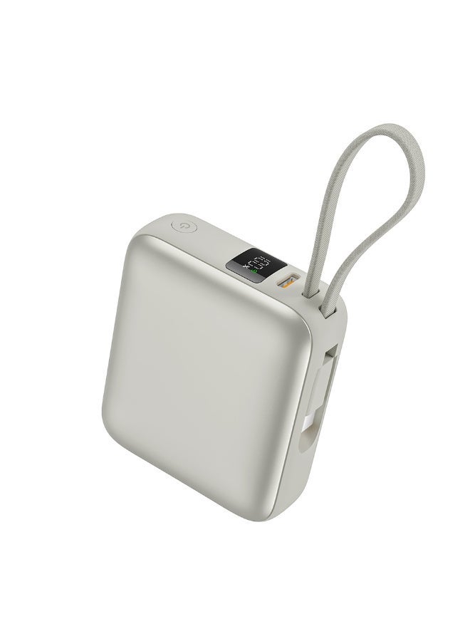 كيو سي واي Power Bank 10000mAh 35W Fast Charging – Silver - PB10C-S – Portable Charger with Built-in USB-C Cable, PD & QC Fast Charge Support, Compact Travel Power Bank Silver - Image 1