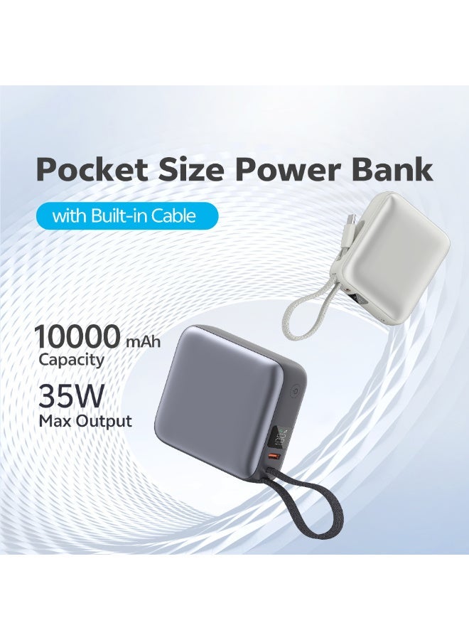 كيو سي واي Power Bank 10000mAh 35W Fast Charging – Silver - PB10C-S – Portable Charger with Built-in USB-C Cable, PD & QC Fast Charge Support, Compact Travel Power Bank Silver - Image 2