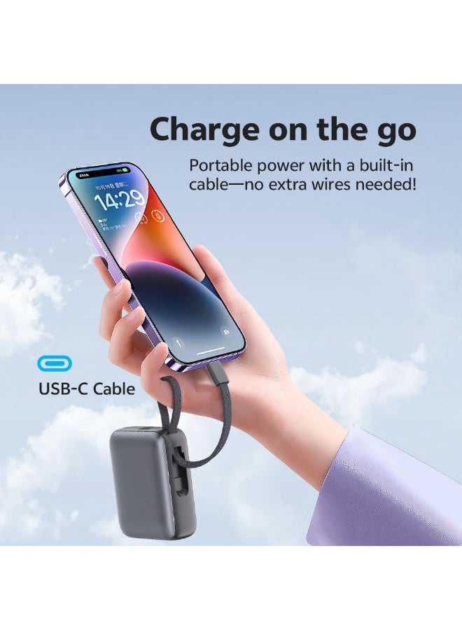كيو سي واي Power Bank 10000mAh 35W Fast Charging – Silver - PB10C-S – Portable Charger with Built-in USB-C Cable, PD & QC Fast Charge Support, Compact Travel Power Bank Silver - Image 4