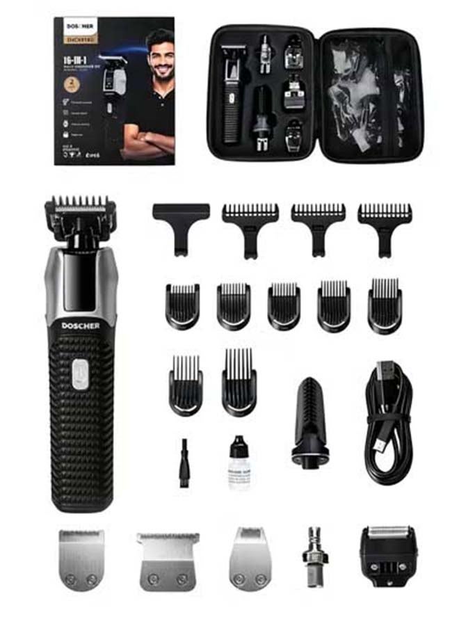 DOSCHER 16-in-1  Electric Beard Trimmer for Men, Hair Clipper & Shaving Machine for Face, Head, Nose, Ear , Mens Grooming Kit ,2000mAh Battery (4.5H Runtime), Wet/Dry with LED Display Black - Image 1
