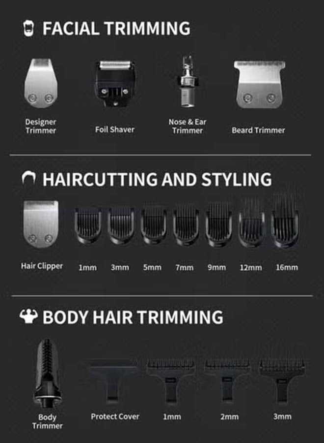 DOSCHER 16-in-1  Electric Beard Trimmer for Men, Hair Clipper & Shaving Machine for Face, Head, Nose, Ear , Mens Grooming Kit ,2000mAh Battery (4.5H Runtime), Wet/Dry with LED Display Black - Image 2