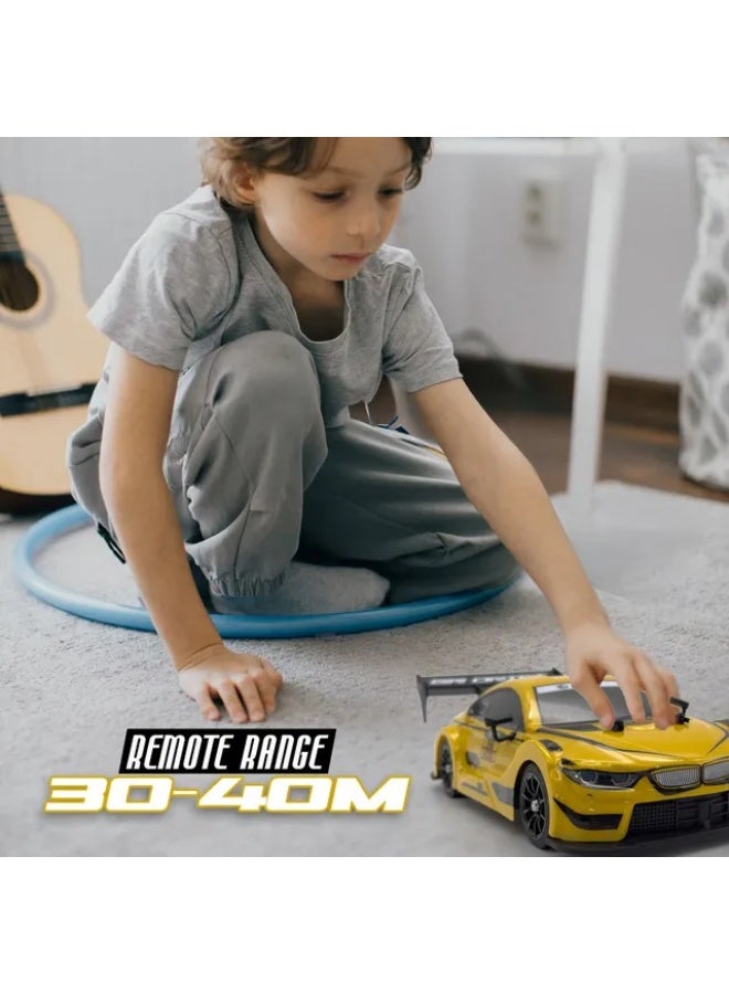 مايتويز MY TOYS 1:16 Scale 4WD High-Speed RC Drift Car with LED Lights, 2.4GHz Remote Control Racing Vehicle with Rechargeable Battery & Drift Kit Accessories – Yellow - Image 3