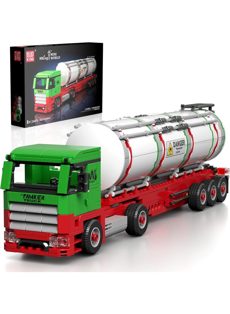 مايتويز 24075 Mould King 24075 Tanker Truck Building Blocks Set (556 Pieces) – Realistic Oil Tanker Model Kit, STEM Educational Construction Toy, MOC Collectible Gift for Kids Ages 8+ and Adults – Red & Green 556 4+ Years - Image 1