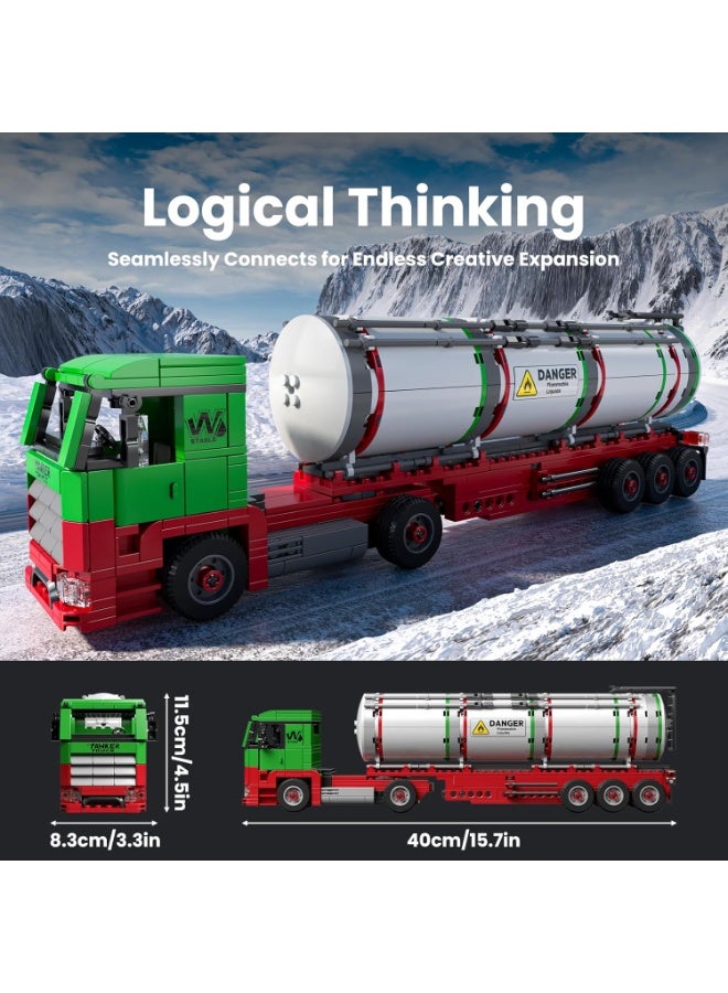 مايتويز 24075 Mould King 24075 Tanker Truck Building Blocks Set (556 Pieces) – Realistic Oil Tanker Model Kit, STEM Educational Construction Toy, MOC Collectible Gift for Kids Ages 8+ and Adults – Red & Green 556 4+ Years - Image 3