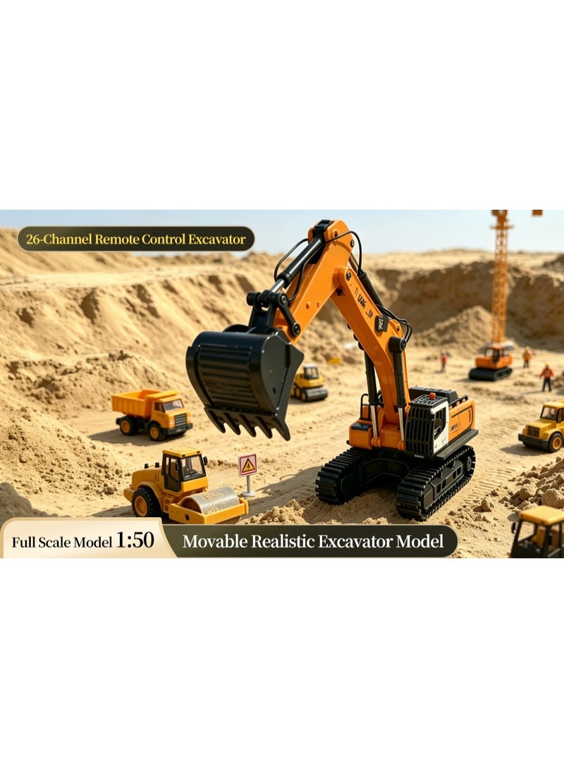 مايتويز Mytoys 1/50 RC Excavator K970 Professional Metal Digger, High-Simulation Electric Lifting Engineering Vehicle with Metal Tracks, LED Spotlights & Real Engine Sound, Hobby-Grade RTR Construction Model - Image 4