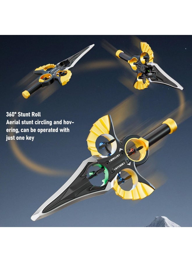 مايتويز MYTOYS Flying Sword RC Drone with 2.4GHz Handheld & Gesture Remote Control, 3-Speed Sword Shaped Quadcopter with 360-Degree Flip, 1 Battery, Durable EPP Foam Toy Gift for Kids & Adults - Black/Gold - Image 2