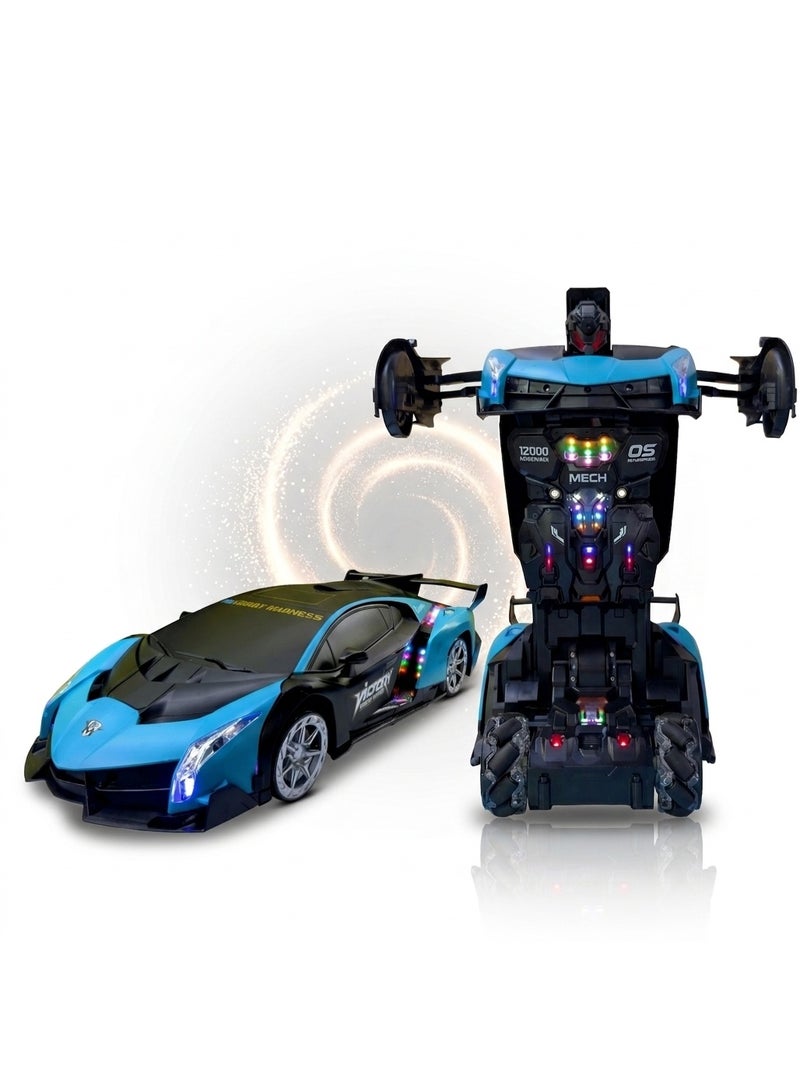 مايتويز MYTOYS 2-in-1 Transforming RC Car Robot Toy with Gesture & Remote Control, 1:18 Scale Drift Stunt Vehicle with Mecanum Wheels, LED Lights, Sound & Smoke Spray Mist - Image 1