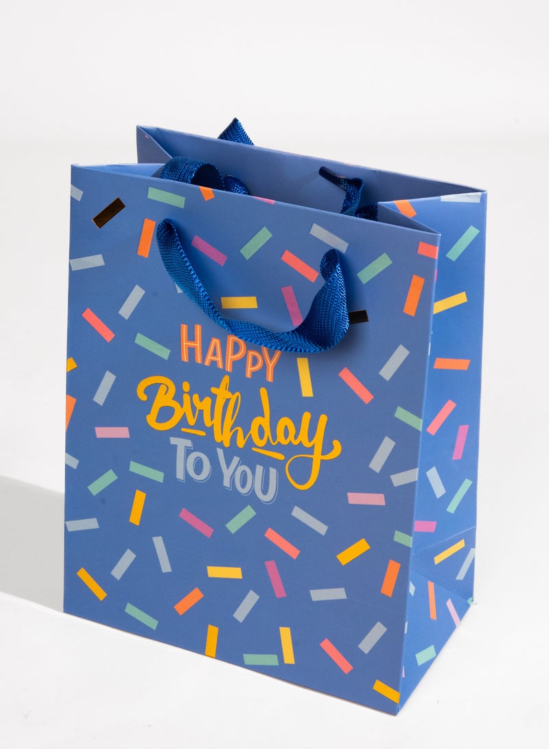 شير ذا لوف  Happy Birthday Medium Blue Gift Bag – Birthday Gift Bag for Men, Boys, Kids, Party Celebration, Anniversary, Wedding, Presents & Favors Blue - Image 1