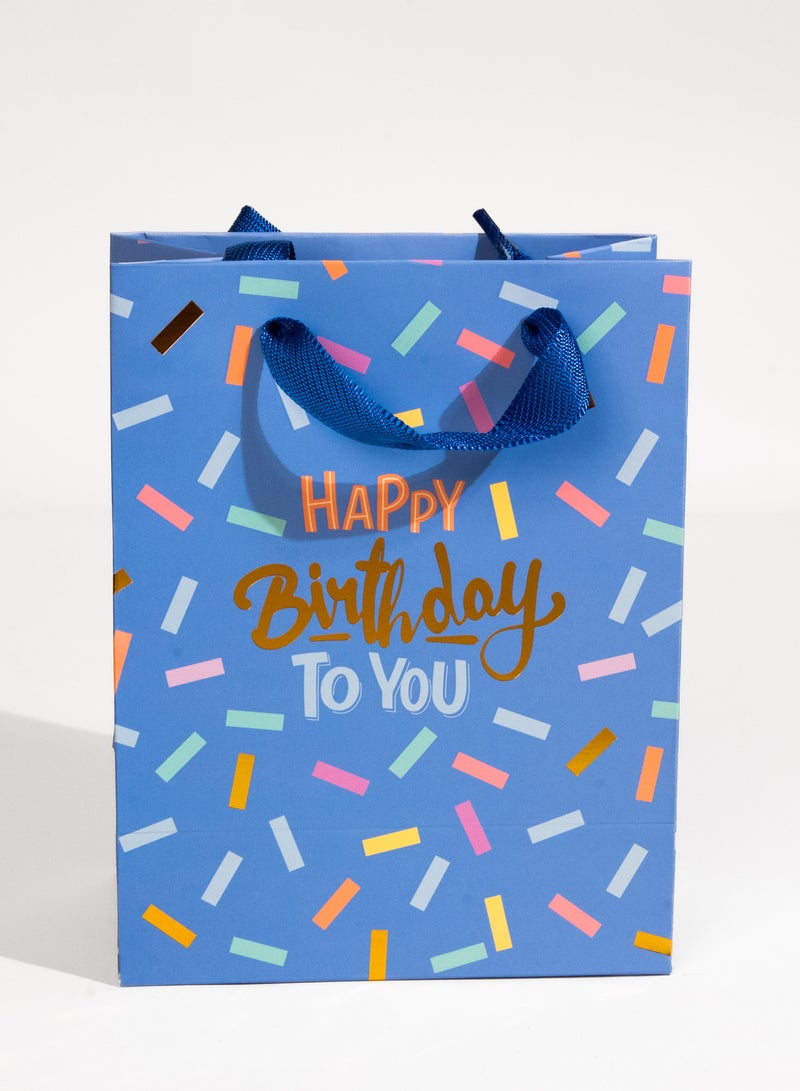 شير ذا لوف  Happy Birthday Medium Blue Gift Bag – Birthday Gift Bag for Men, Boys, Kids, Party Celebration, Anniversary, Wedding, Presents & Favors Blue - Image 3