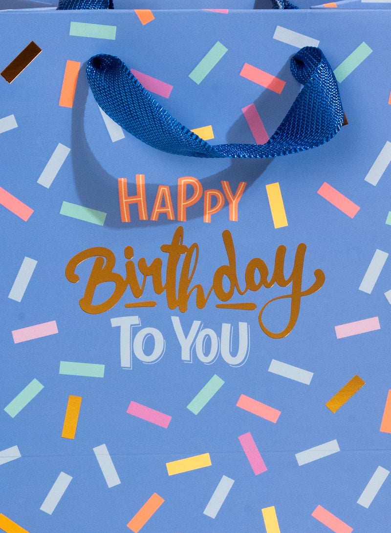 شير ذا لوف  Happy Birthday Medium Blue Gift Bag – Birthday Gift Bag for Men, Boys, Kids, Party Celebration, Anniversary, Wedding, Presents & Favors Blue - Image 4