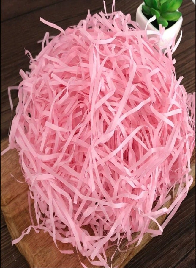 Eco-Friendly Crinkle Cut Shredded Paper Filler – Vibrant, Durable, and Perfect for Gift Packaging & Crafts (100 grams, Light Pink) pink