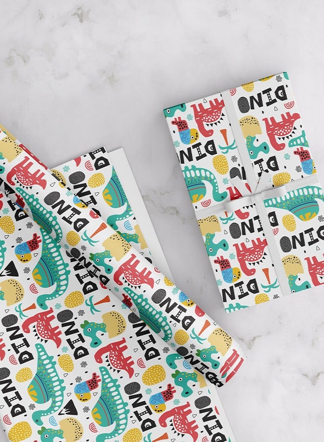Share the Love Dino White Wrapping Paper Pack – 4 Premium Sheets (50 x 70 cm Each), Fun Dinosaur-Themed Gift Wrap for Kids’ Birthday, Baby Shower & Special Occasions White