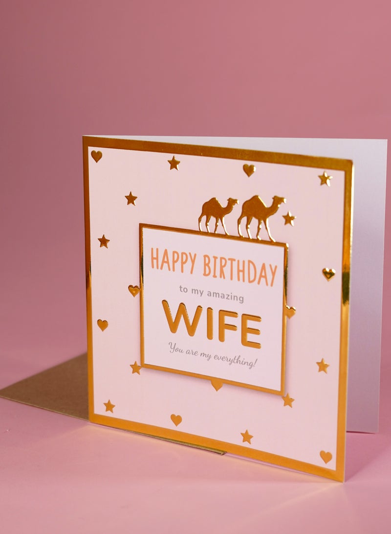 شير ذا لوف  Happy Birthday Wife Gold Foil Greeting Card – Elegant & Luxury Card with Heartfelt Message, Perfect Romantic Gift for Wife’s Birthday & Special Occasions - Image 2