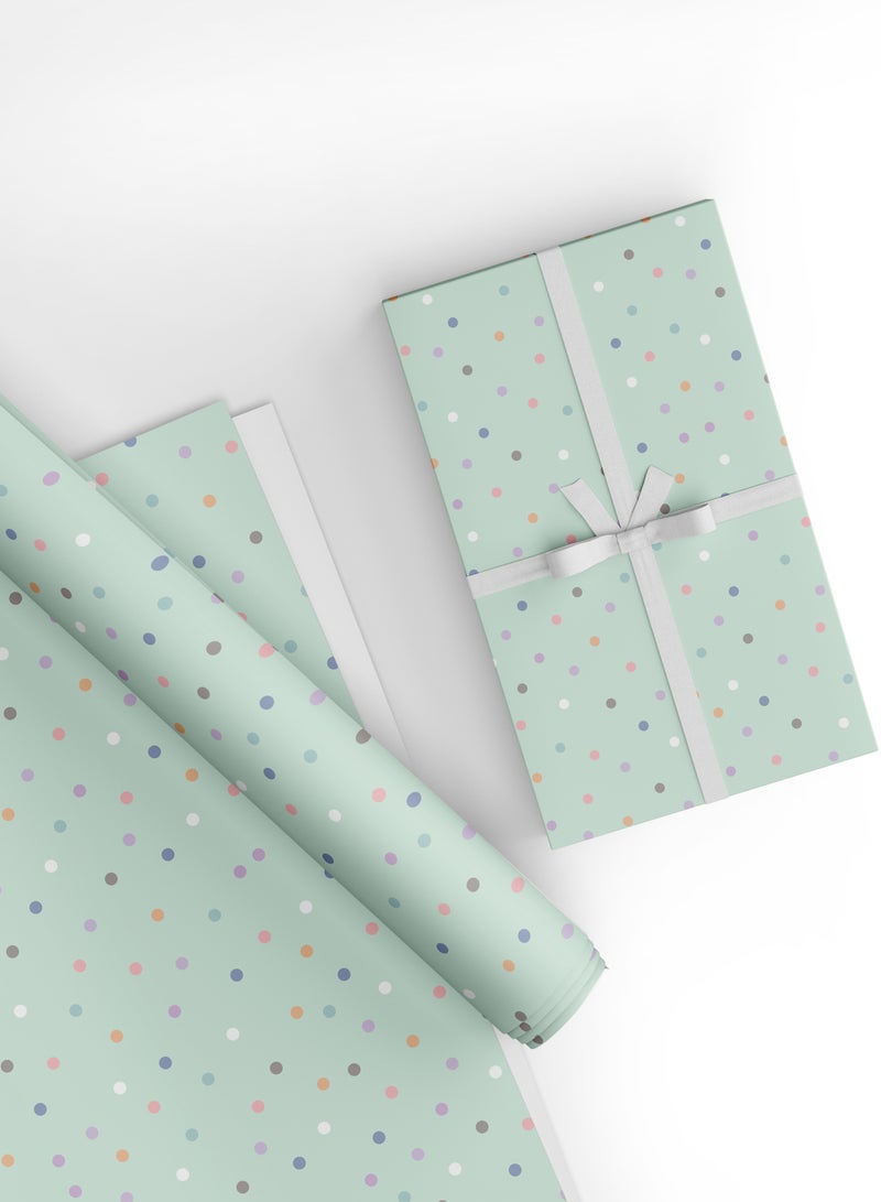 شير ذا لوف  Dots Mint Green Gift Wrapping Paper Pack – 4 Premium Decorative Sheets (50 x 70 cm) – Stylish & Eco-Friendly Gift Wrap for Birthday, Baby Shower, Wedding, Anniversary & Party Decorations Green - Image 1