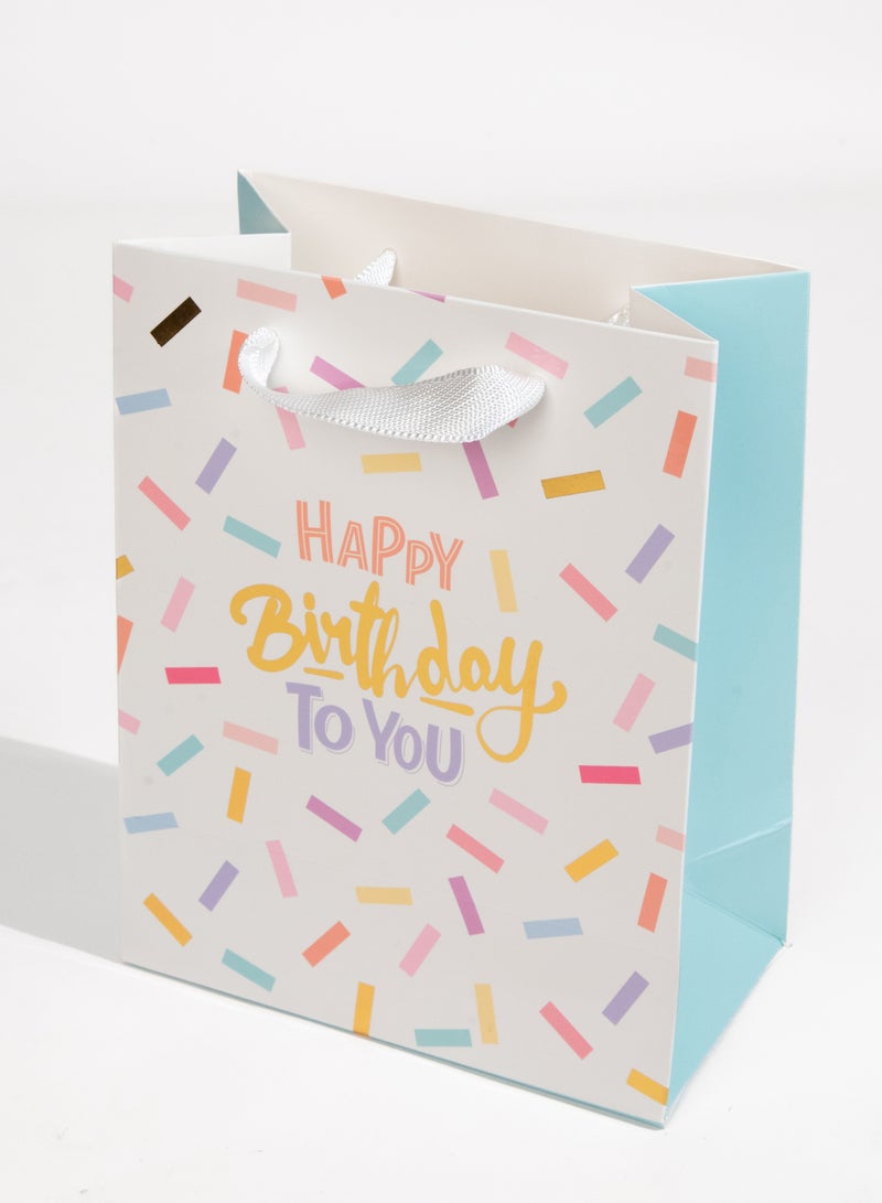 شير ذا لوف  Happy Birthday Large White Confetti Gift Bag – Birthday Gift Bag for Men, Women, Kids, Party Celebration, Anniversary, Wedding, Presents & Favors White - Image 1
