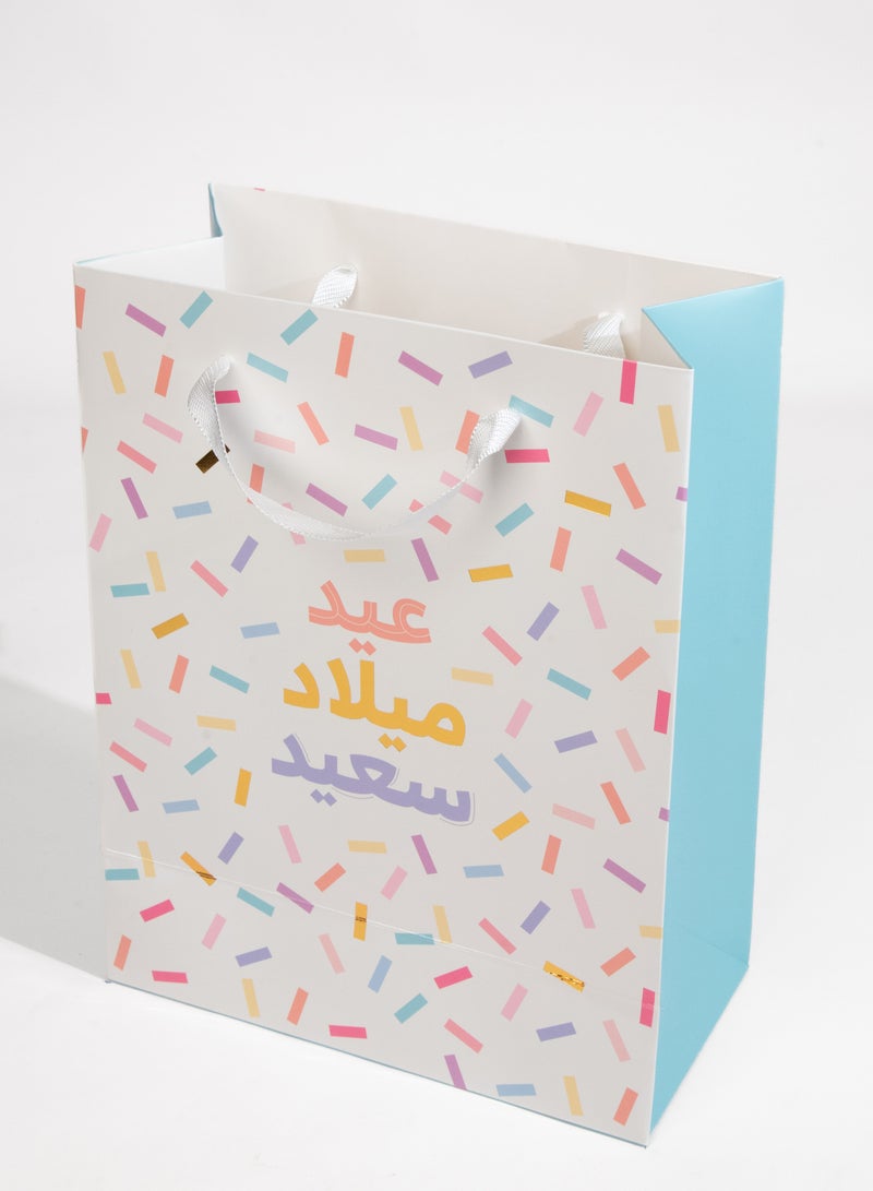 شير ذا لوف  Happy Birthday Large White Confetti Gift Bag – Birthday Gift Bag for Men, Women, Kids, Party Celebration, Anniversary, Wedding, Presents & Favors White - Image 2