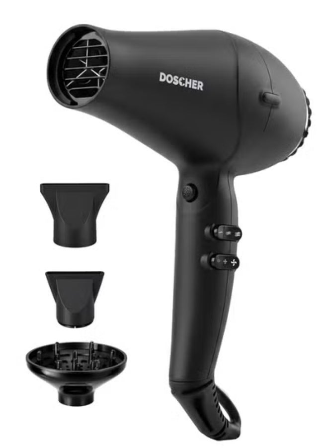 DOSCHER 3-in-1 Hair Dryer, Negative Ion Salon Blow Dryer with 2600W BLDC Motor, 2 Speed 3 Heat, Fast Dry, 2 Nozzles & 1 Diffuser for Straight & Curly Hair Black - Image 1