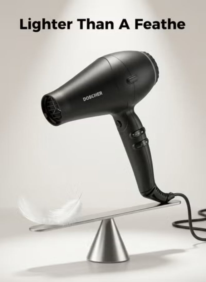 DOSCHER 3-in-1 Hair Dryer, Negative Ion Salon Blow Dryer with 2600W BLDC Motor, 2 Speed 3 Heat, Fast Dry, 2 Nozzles & 1 Diffuser for Straight & Curly Hair Black - Image 5