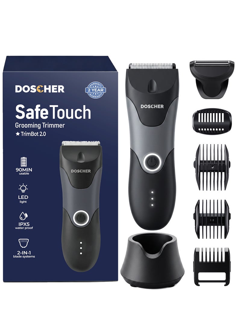 DOSCHER Body Trimmer for Men,Ceramic & Dual-Sided Heads, Pubic & Body Hair Tools, 90-Min Battery, Fast Charge, IPX Waterproof Black - Image 1