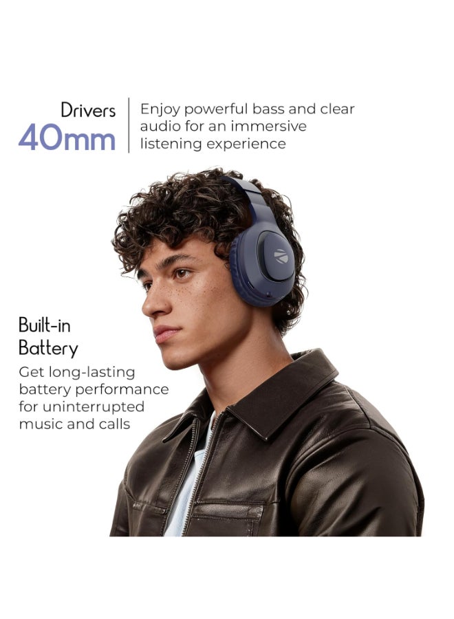 زيبونيكس Renewed - Thunder Neo Wireless Headphone with 50hrs Playback, ENC, and Gaming Mode Blue - Image 2