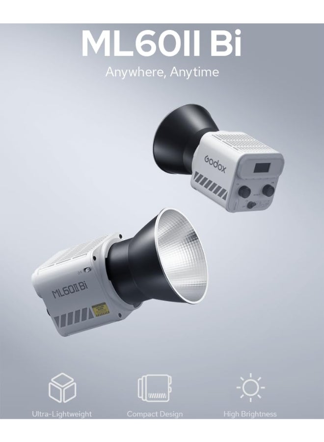 جودوكس Renewed - ML60II Bi-Color LED Video Light | Portable 70W Studio Light, 2800-6500K, CRIâ‰¥96 TLCIâ‰¥97+Built-in 11 Lighting Effects App Control | for Live Streaming, Interview, Still Life Photography | White - Image 2