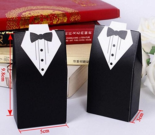 Rbenxia Wholesale Wedding Favors Wedding Party Favor Boxes Creative Tuxedo Dress Groom Bridal Candy Gift Box with Ribbon 100pcs - Image 5