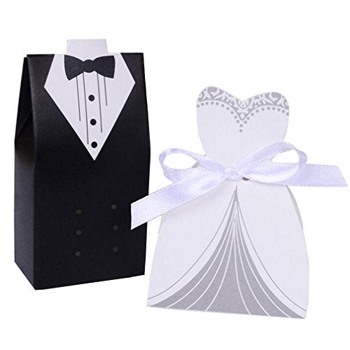 Rbenxia Wholesale Wedding Favors Wedding Party Favor Boxes Creative Tuxedo Dress Groom Bridal Candy Gift Box with Ribbon 100pcs - Image 1