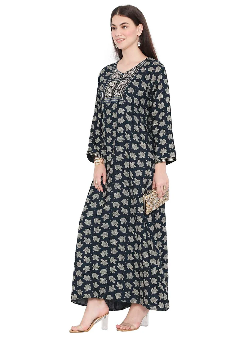 HANA & SARA LONG MODEST PRINTED WITH EMBROIDERY ARABIC KAFTAN JALABIYA DRESSES