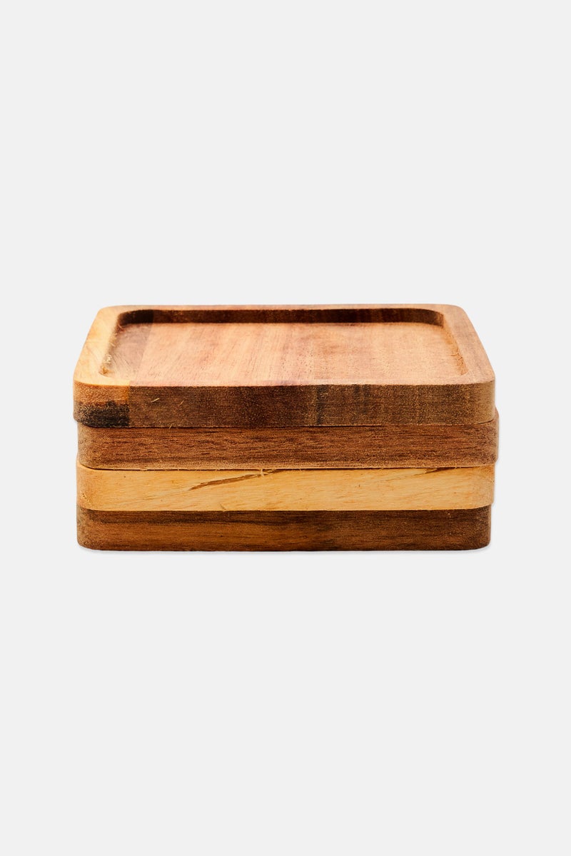 Bombay 4 Pcs Wooden Coaster Set, Light Brown - Image 1