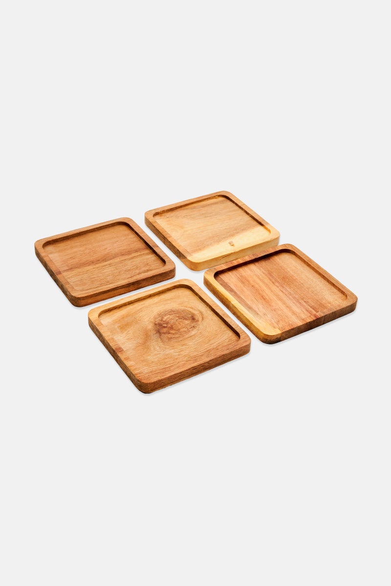 Bombay 4 Pcs Wooden Coaster Set, Light Brown - Image 2