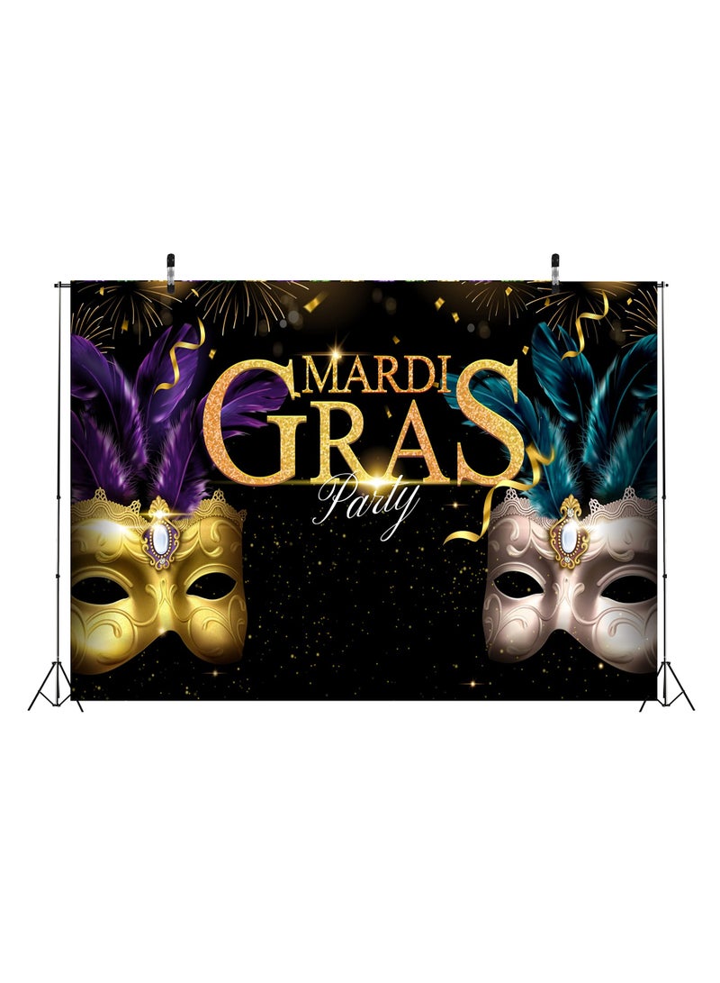 موردلي ١٠٠ × ١٥٠ سم، قماش، خلفية ماردي غرا، خلفية تصوير تنكرية، قناع، ريش، حفلة موسيقية، رقص، حفلة تنكرية، ذهبي، أخضر، بنفسجي، ديكورات حفلات ماردي غرا، كشك تصوير، دعامات تصوير. - Image 3