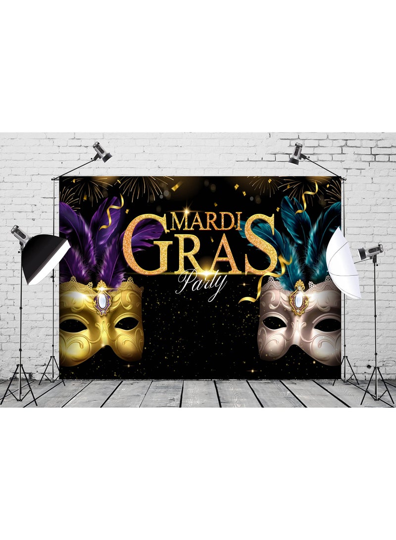 موردلي ١٠٠ × ١٥٠ سم، قماش، خلفية ماردي غرا، خلفية تصوير تنكرية، قناع، ريش، حفلة موسيقية، رقص، حفلة تنكرية، ذهبي، أخضر، بنفسجي، ديكورات حفلات ماردي غرا، كشك تصوير، دعامات تصوير. - Image 2