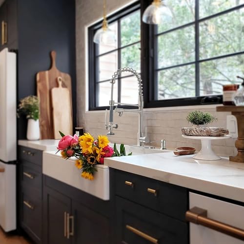 Fapully Commercial Pull Down Kitchen Sink Faucet with Sprayer Brushed Nickel Single Handle Faucets for Kitchen Sink, Kitchen Faucet with Soap Dispenser and Deck Plack for 4 Hole - Image 5