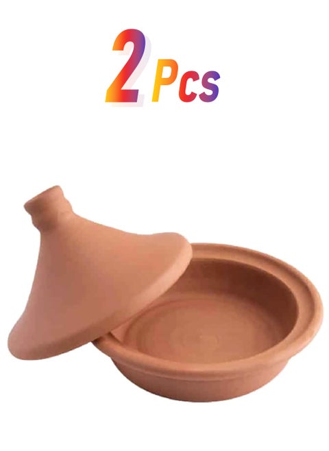 طاجين صلصال دائري متين ومقاوم للحرارة مصنوع يدويًا بني 18 × 26 × 26 سم EL-711