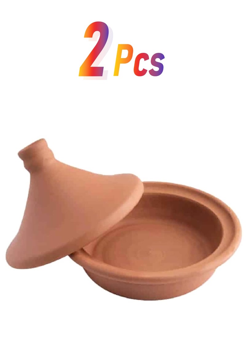 Elizi Handmade Heat-Resistant and Durable Round Clay Tagine Brown 18 x 26 x 26 cm EL-711 