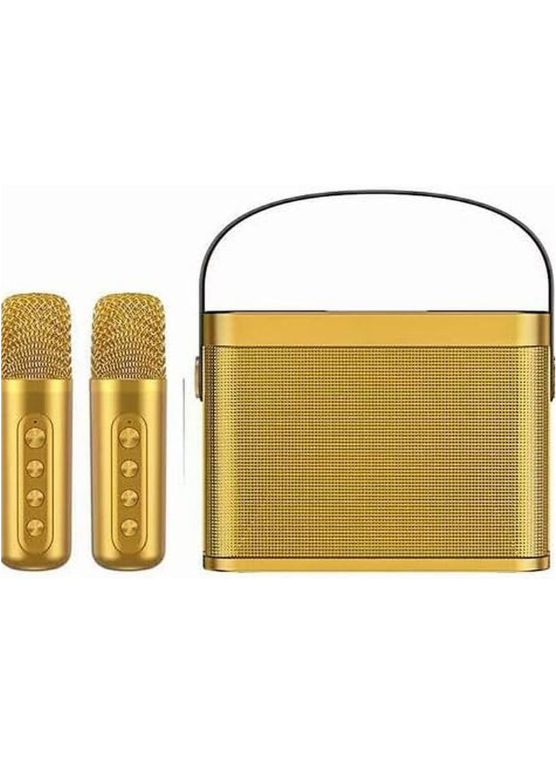 YS YS-219 Bluetooth Karaoke Speaker System with Dual Wireless Microphones – Portable Outdoor Audio System with Powerful Bass, Echo & Vocal Effects, USB & TF Card Support, AUX Input, Rechargeable Battery – Perfect for Parties, Gatherings, Picnics & Events Gold  - Image 1