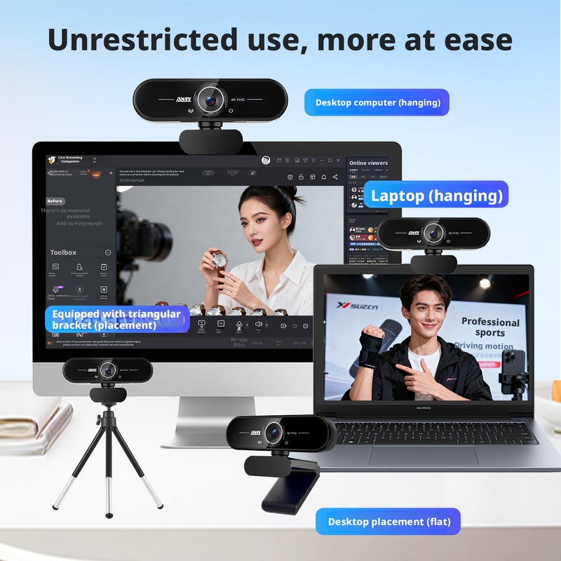 كاميرا ويب فائقة الدقة 4K مع ميكروفون للكمبيوتر واللابتوب للمؤتمرات عبر الفيديو - Image 4
